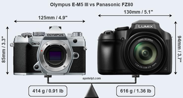 Size Olympus E-M5 III vs Panasonic FZ80