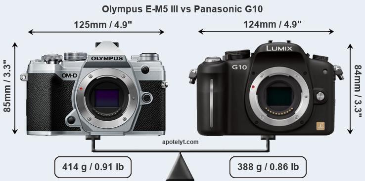 Size Olympus E-M5 III vs Panasonic G10
