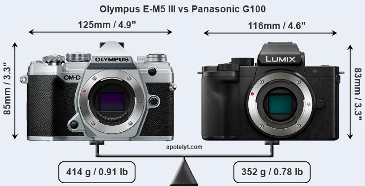Size Olympus E-M5 III vs Panasonic G100