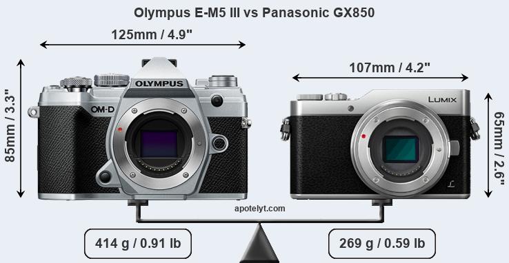 Size Olympus E-M5 III vs Panasonic GX850