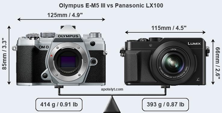Size Olympus E-M5 III vs Panasonic LX100