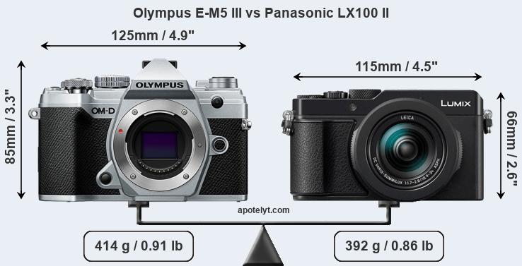 Size Olympus E-M5 III vs Panasonic LX100 II