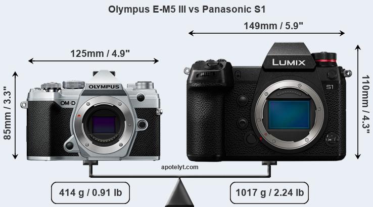 Size Olympus E-M5 III vs Panasonic S1