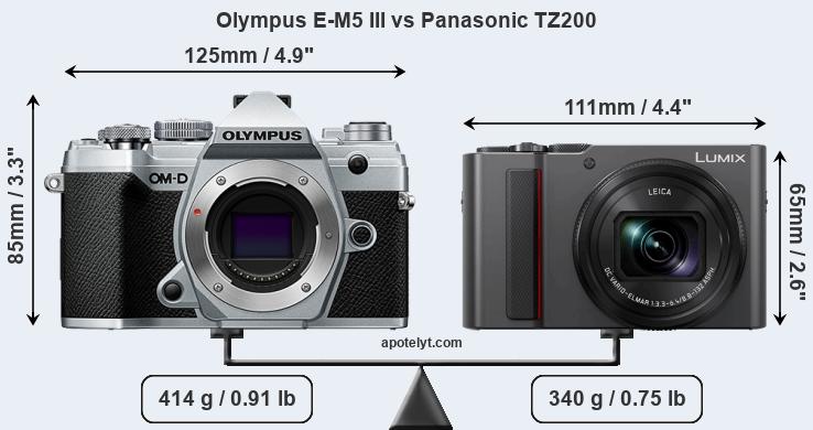 Size Olympus E-M5 III vs Panasonic TZ200
