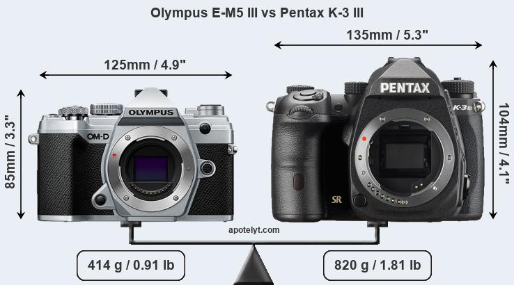 Size Olympus E-M5 III vs Pentax K-3 III