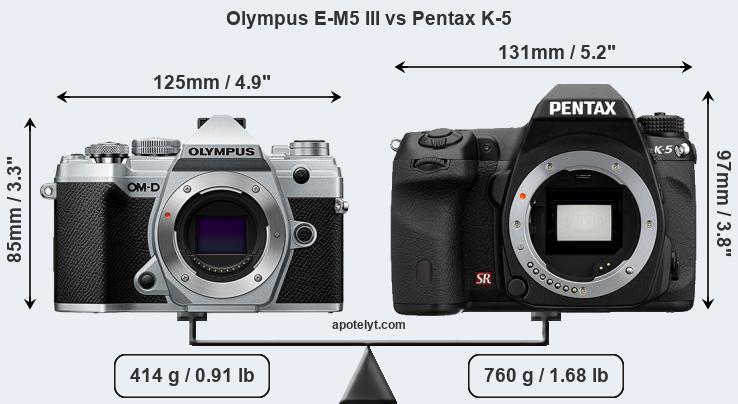 Size Olympus E-M5 III vs Pentax K-5