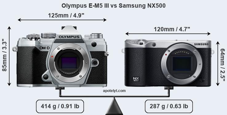 Size Olympus E-M5 III vs Samsung NX500