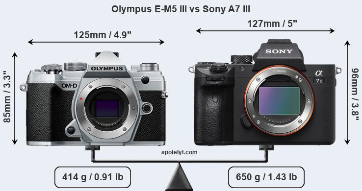 Size Olympus E-M5 III vs Sony A7 III