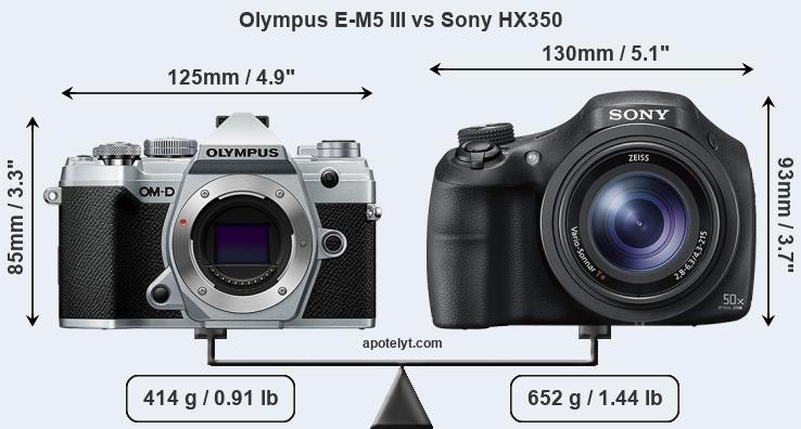 Size Olympus E-M5 III vs Sony HX350