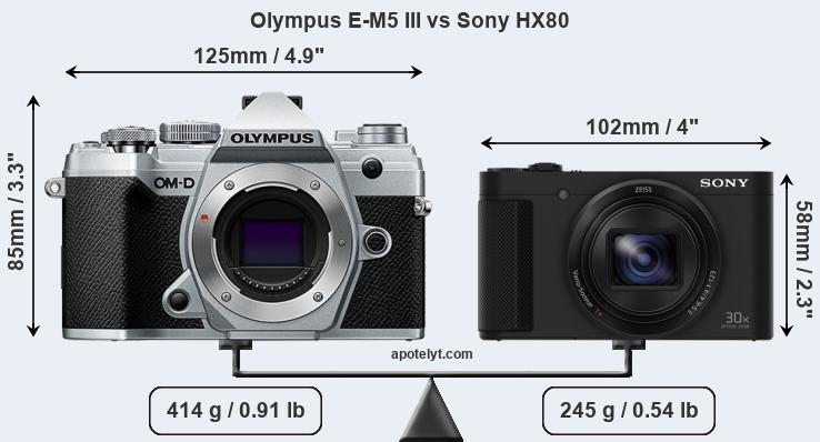 Size Olympus E-M5 III vs Sony HX80