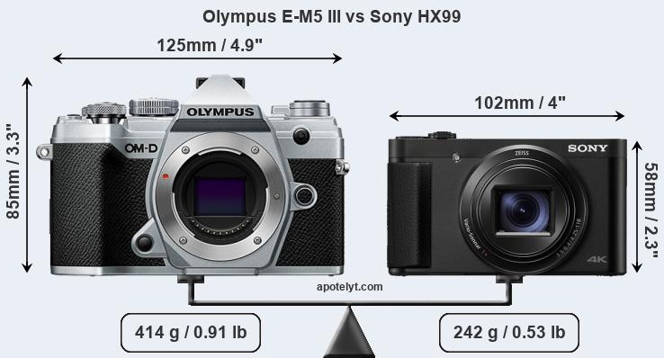 Size Olympus E-M5 III vs Sony HX99