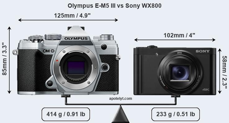 Size Olympus E-M5 III vs Sony WX800