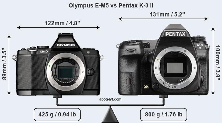 Size Olympus E-M5 vs Pentax K-3 II