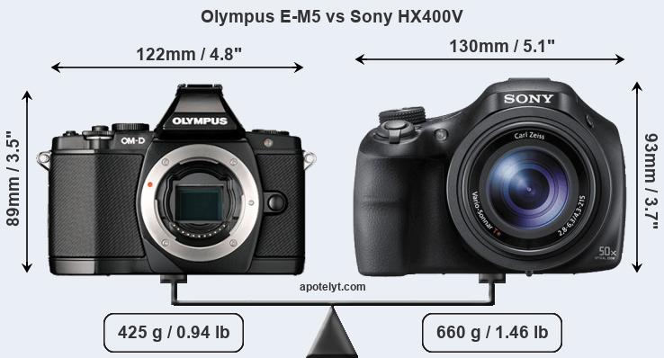 Size Olympus E-M5 vs Sony HX400V