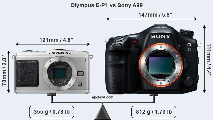 Size Olympus E-P1 vs Sony A99