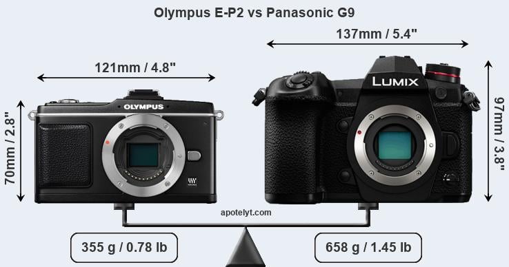 Size Olympus E-P2 vs Panasonic G9