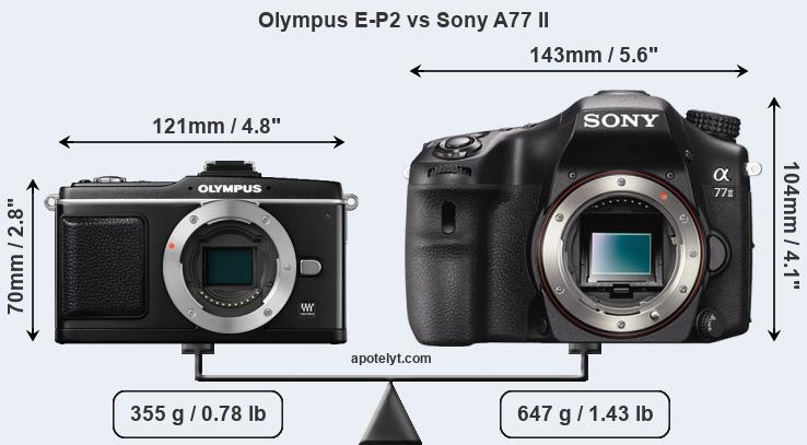 Size Olympus E-P2 vs Sony A77 II