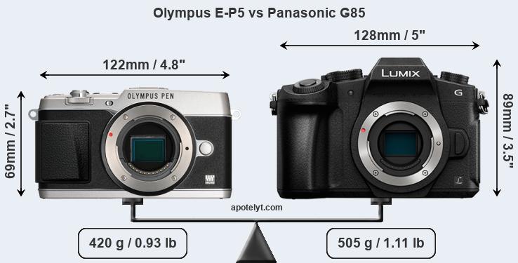 Size Olympus E-P5 vs Panasonic G85