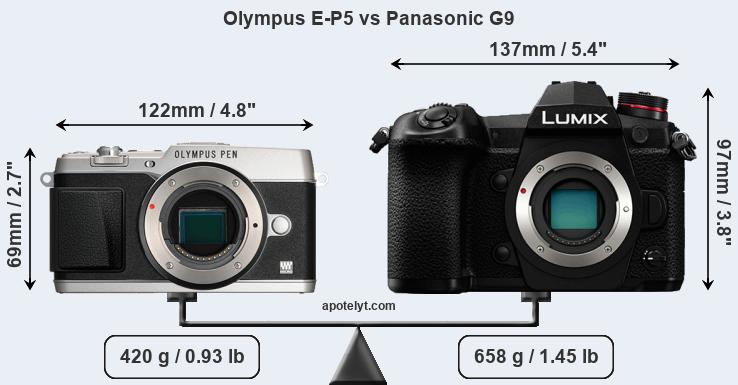 Size Olympus E-P5 vs Panasonic G9