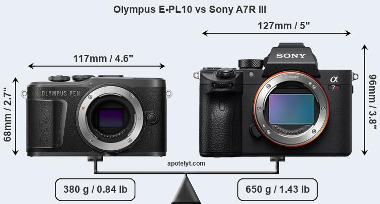 Size Olympus E-PL10 vs Sony A7R III
