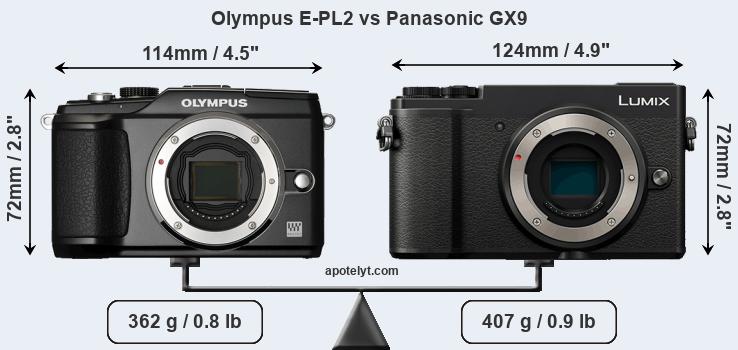 Size Olympus E-PL2 vs Panasonic GX9