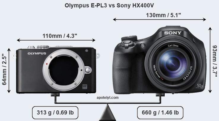 Size Olympus E-PL3 vs Sony HX400V