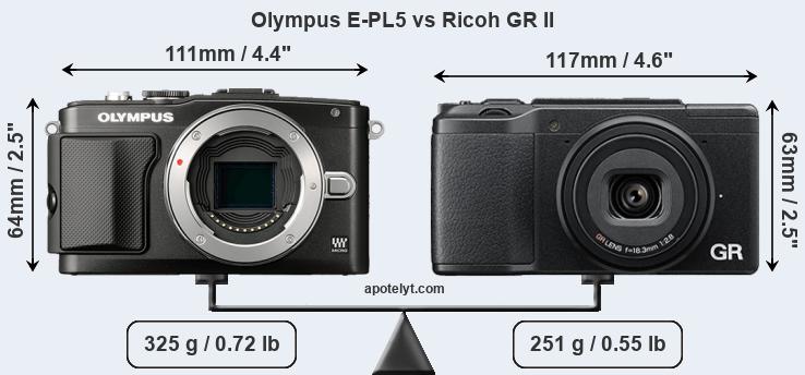Size Olympus E-PL5 vs Ricoh GR II