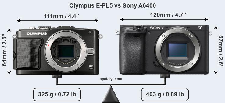 Size Olympus E-PL5 vs Sony A6400