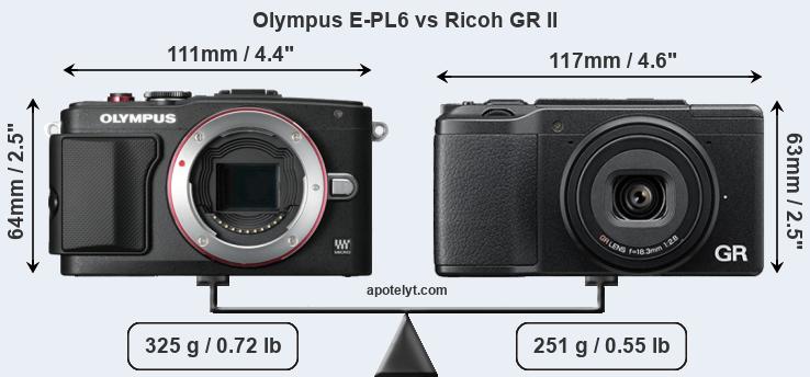 Size Olympus E-PL6 vs Ricoh GR II