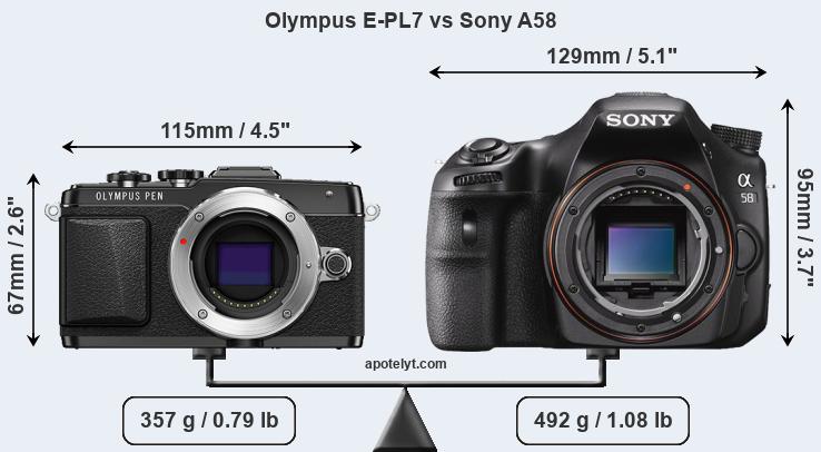 Size Olympus E-PL7 vs Sony A58