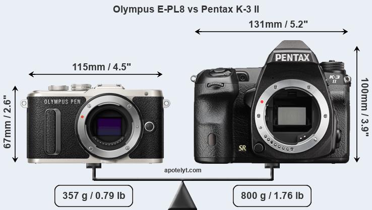 Size Olympus E-PL8 vs Pentax K-3 II