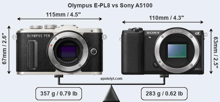 Size Olympus E-PL8 vs Sony A5100