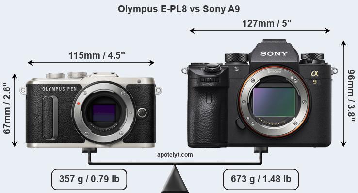 Size Olympus E-PL8 vs Sony A9
