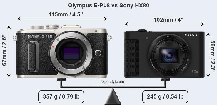 Size Olympus E-PL8 vs Sony HX80