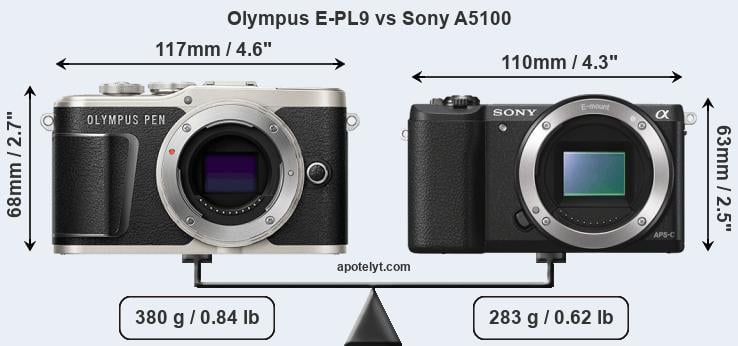 Size Olympus E-PL9 vs Sony A5100