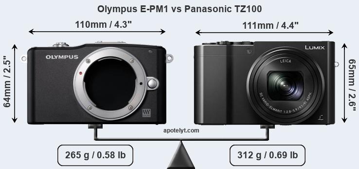 Size Olympus E-PM1 vs Panasonic TZ100