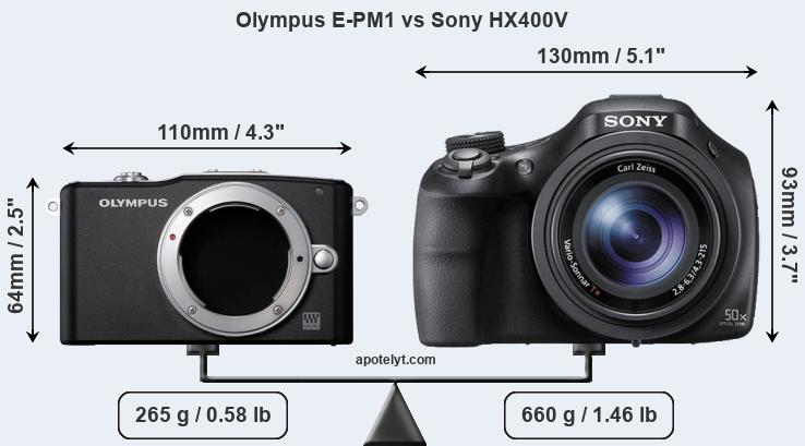 Size Olympus E-PM1 vs Sony HX400V