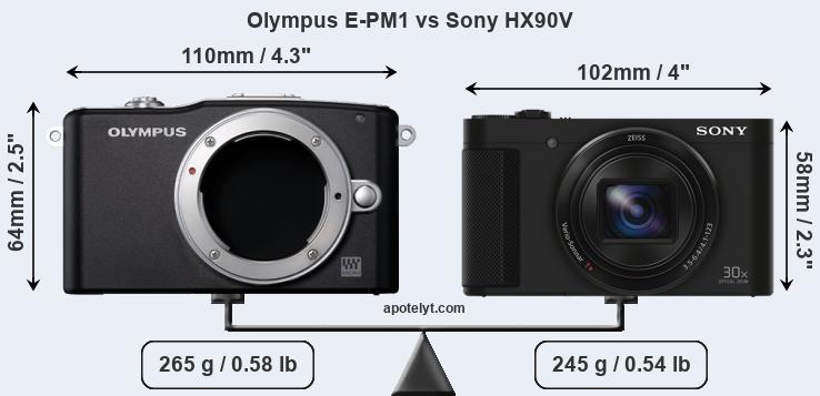 Size Olympus E-PM1 vs Sony HX90V