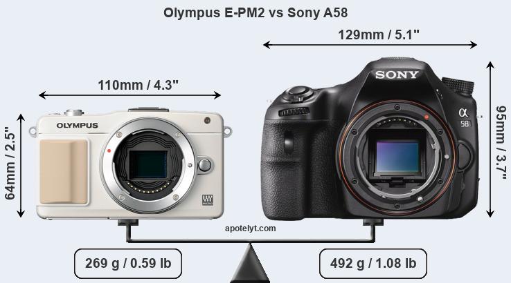 Size Olympus E-PM2 vs Sony A58