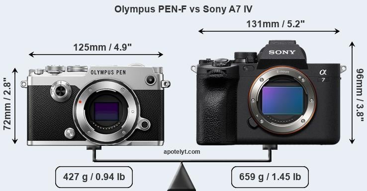 Size Olympus PEN-F vs Sony A7 IV