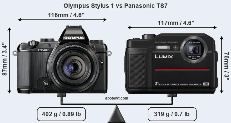 Size Olympus Stylus 1 vs Panasonic TS7
