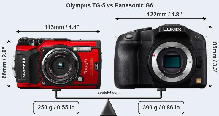Size Olympus TG-5 vs Panasonic G6