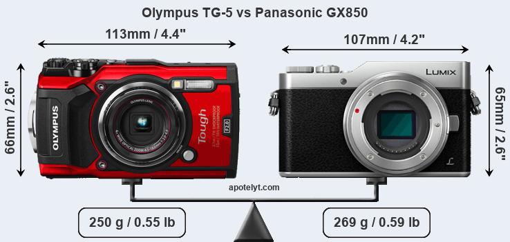 Size Olympus TG-5 vs Panasonic GX850
