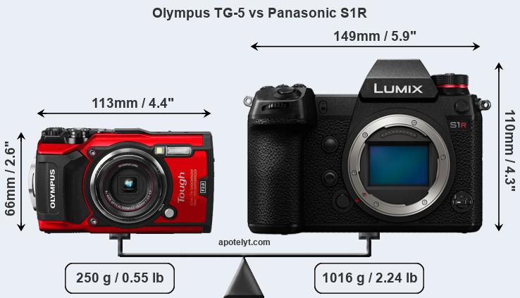 Size Olympus TG-5 vs Panasonic S1R