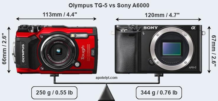 Size Olympus TG-5 vs Sony A6000