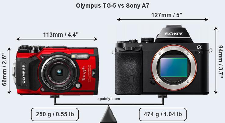 Size Olympus TG-5 vs Sony A7