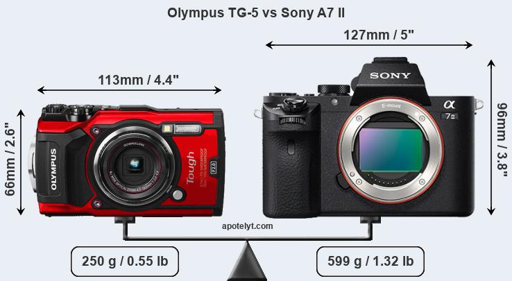 Size Olympus TG-5 vs Sony A7 II