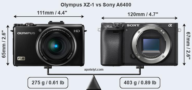 Size Olympus XZ-1 vs Sony A6400