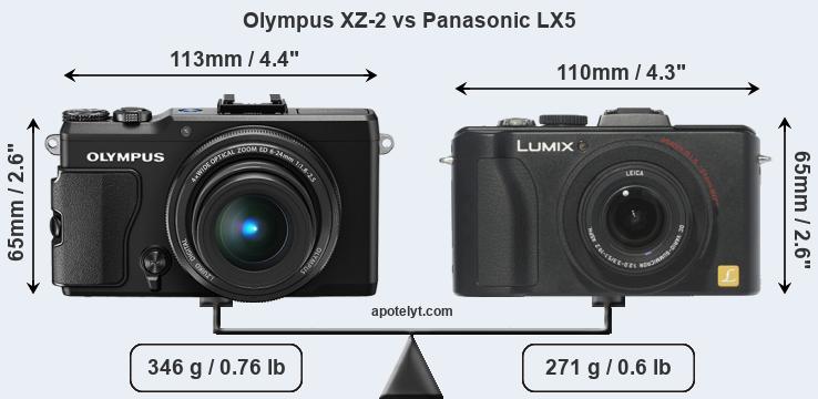 Size Olympus XZ-2 vs Panasonic LX5