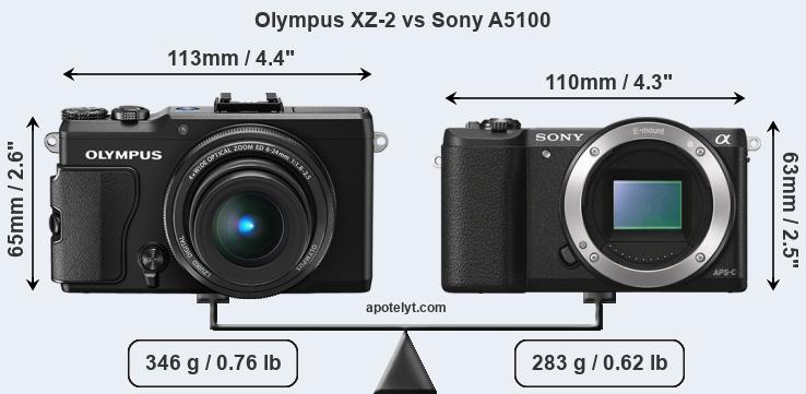 Size Olympus XZ-2 vs Sony A5100